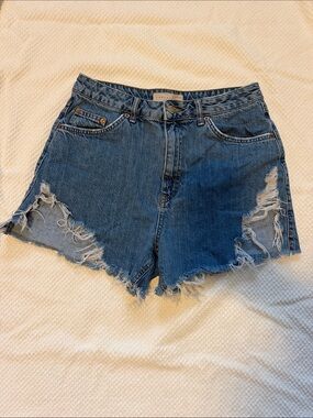 Topshop Blue Distressed High-Rise Jean Shorts
